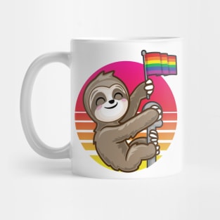 Sloth with Rainbow Flag Pride Retro Vintage Mug